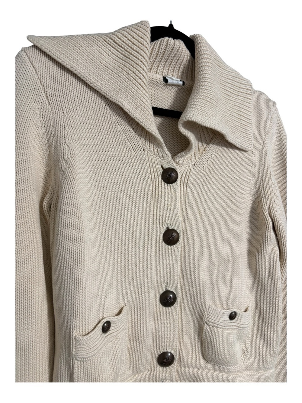 J. Crew Vintage Cotton Angora Cardigan Sweater Medium Cream Oversized Collar - Picture 5 of 6